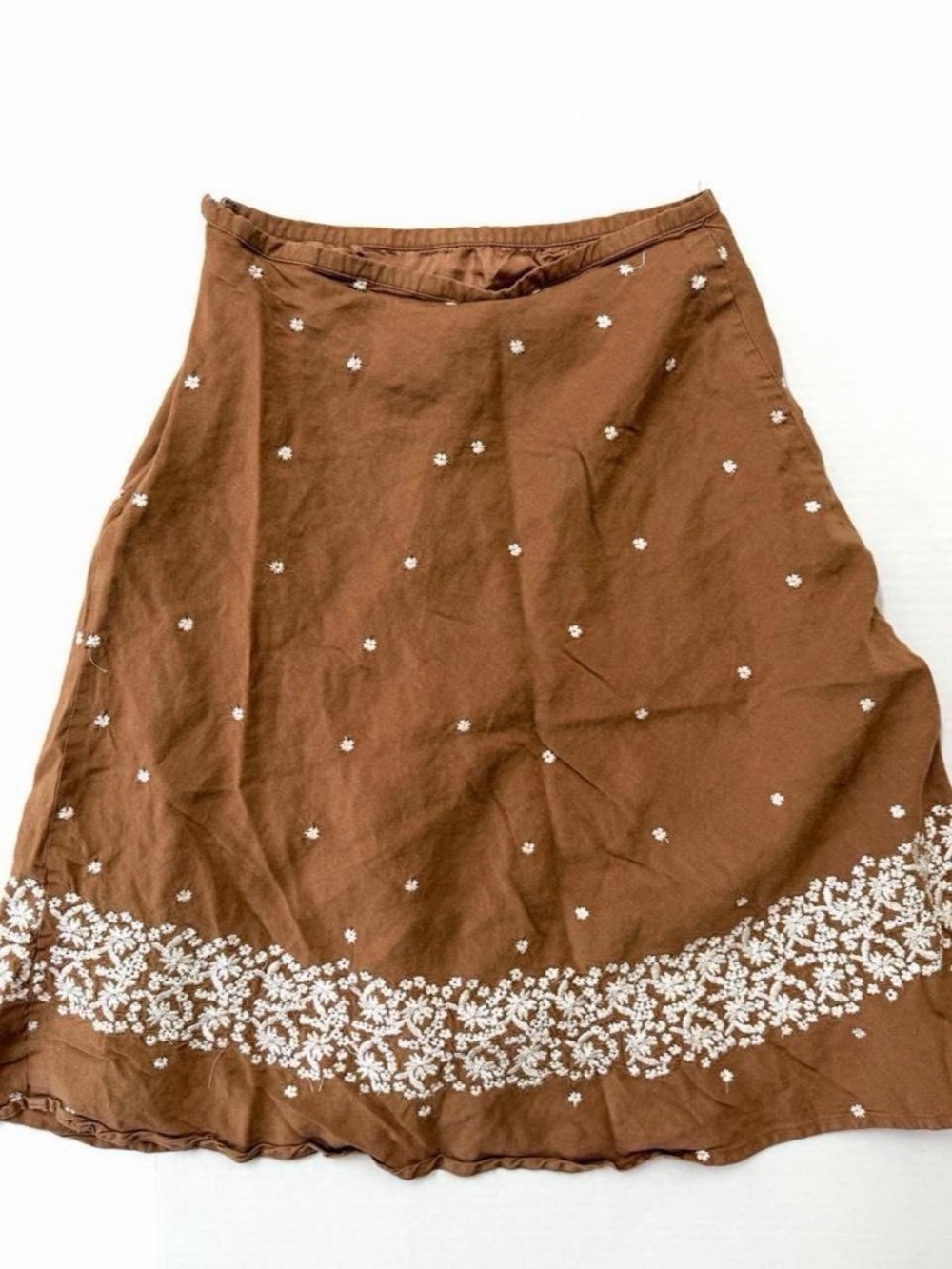 Camel Brown Embroidered Midi Skirt By Appraisal — Boho Western Coastal Cowgirl 6